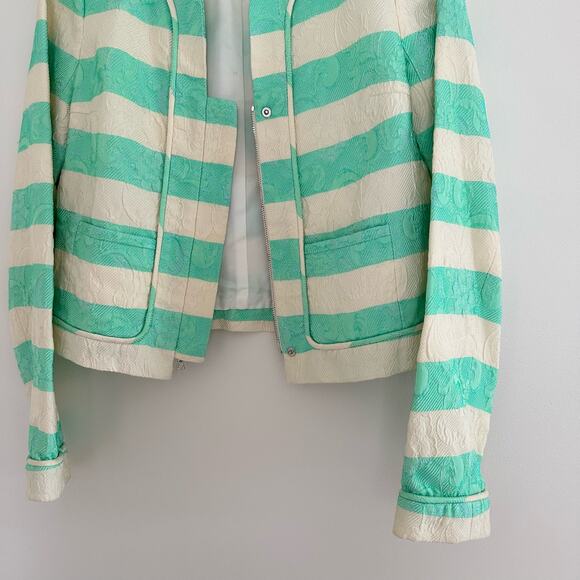 Thakoon Striped Pattern Zip Up Lined Blazer Jacket Green 2 - Picture 5 of 11